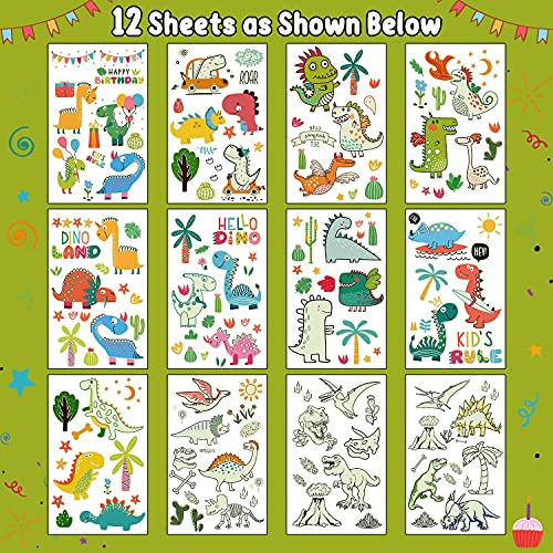 Partywind 165 Styles Glow Dinosaur Birthday Party Supplies Temporary Tattoos For Kids, Luminous Dinosaur Party Favors Decorations, Dinosaur Fake Tattoos Stickers (12 Sheets) #TOP1