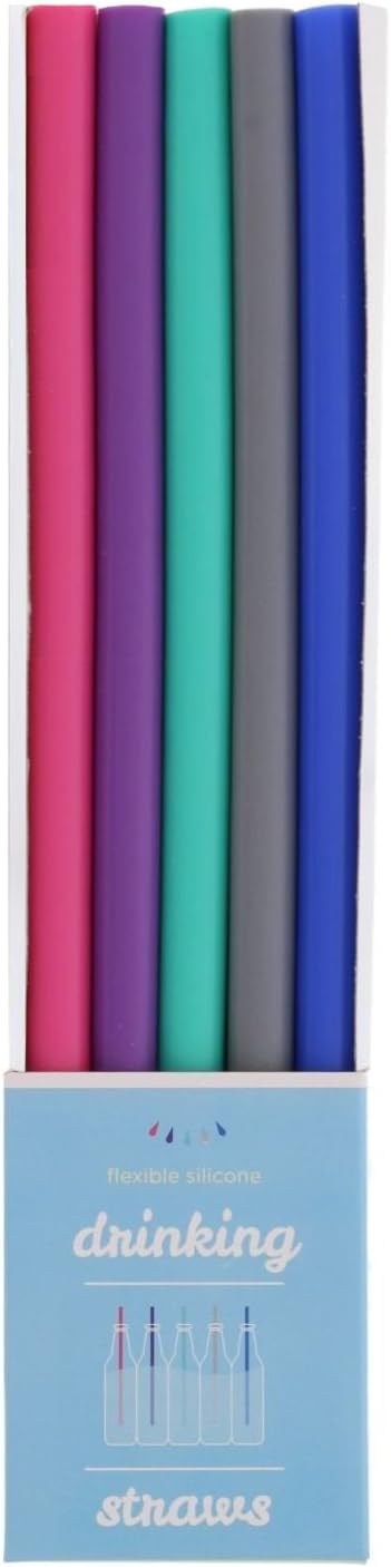 Just Bright Reusable Drinking Straws, 5 Colorful Straws - Flexible Silicone Straws For Drinks & Smoothies - Fits 20 oz & 30 oz Tumblers, Bottles, Glasses & More - Reusable Straws Reduce Plastic Waste