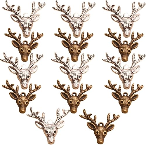Miniatura 7 de EXCEART 20 dijes de cabeza de ciervo antiguos con diseño de animales del bosque, dijes de cabeza de ciervo para collares, pulseras, accesorios para