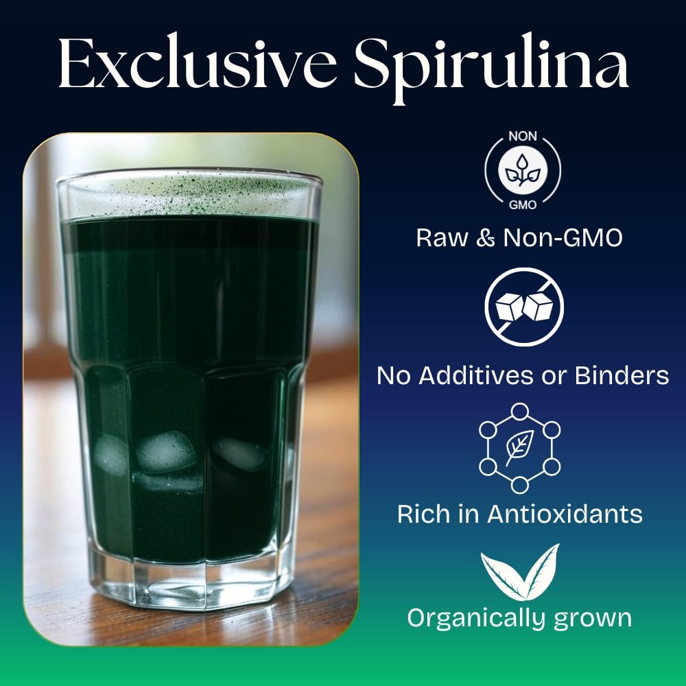 NaturalZing - 100% Pure Organic Spirulina Powder| Non-GMO | Daily Greens | Vegan Superfood Protein & Antioxidant Support – Rich in Phycocyanin, Beta Carotene & Iron - 16 oz of Powder