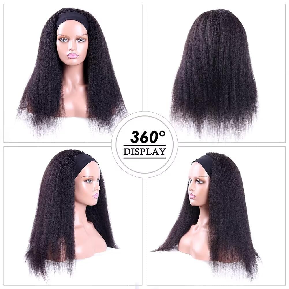 Headband Wig For Women Kinky Straight Headband Wigs Human Hair 26 Inch Yaki Straight Human Hair Wigs With Headband Brazilian Virgin Hair Wear And Go Glueless Wigs Human Hair Long Half Wig - Image 2