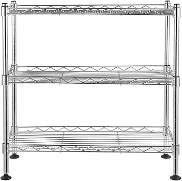 3-Tier Adjustable Wire Shelf, 3-Tier Metal Storage Shelves with Leveling Feet, Chrome Wire Rack Shelving Unit, 200Lbs Capacity, for Kitchen, Pantry, Laundry, Basement,Silver
