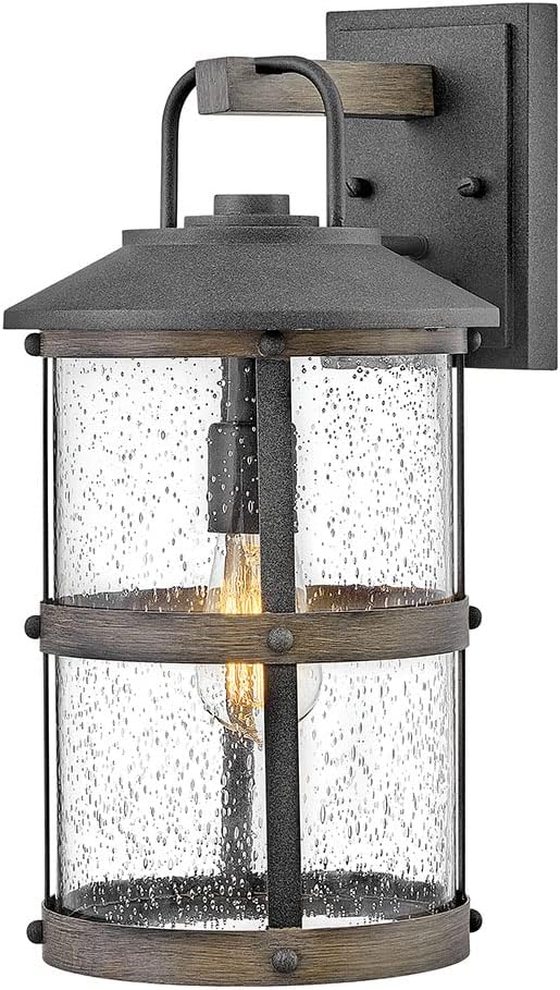 Hinkley Lakehouse Three Light Outdoor Large Wall Lantern, Black w/Clear Seedy Glass