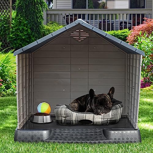 Yitahome 345 Large Plastic Dog House Outdoor Indoor Doghouse Puppy Shelter Water Resistant Easy Assembly Sturdy Dog Kennel with Air Vents and Elevated Floor 345l31w32h Gray+brown Cucciolini Doodles Yitahome 34 5 large plastic dog house outdoor indoor doghouse puppy shelter water resistant easy assembly sturdy dog kennel with air vents and elevated floor 34 5l31w32h gray+brown cucciolini doodles