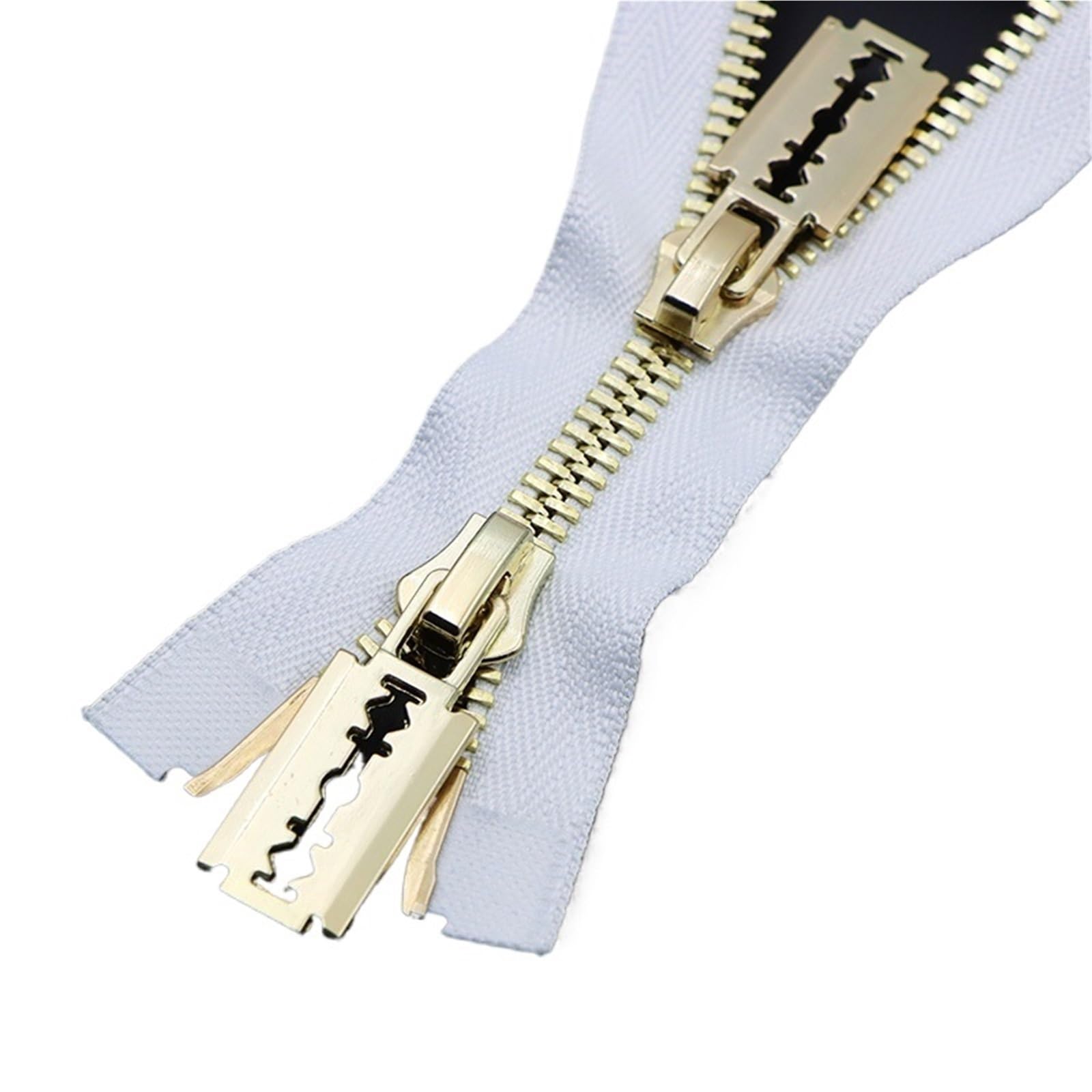 Cremallera De Dos VíAs 1 cremallera de doble cursor metálica 80/100/120 cm, número 8, con extremo abierto, for reparación abrigos y chaquetas plumas(WhiteGold,80cm)