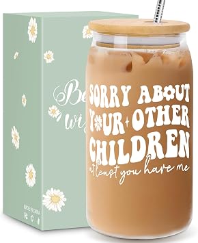 Gifts for Mom from Daughter Son, Can Glass Cups with Lids and Straws - 16OZ