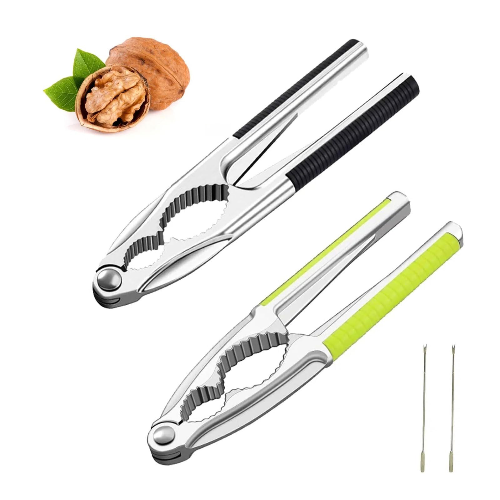 Kiuiom Acier Inoxydable Casse Noisette Apporter Aiguille,Casse Noix avec Poignée Antidérapante,Casse-Noisettes Pince,Casse-Noisette Métal pour Tous Types de Noix,Casse-Langouste,Casse-Crabe,4 Pièces