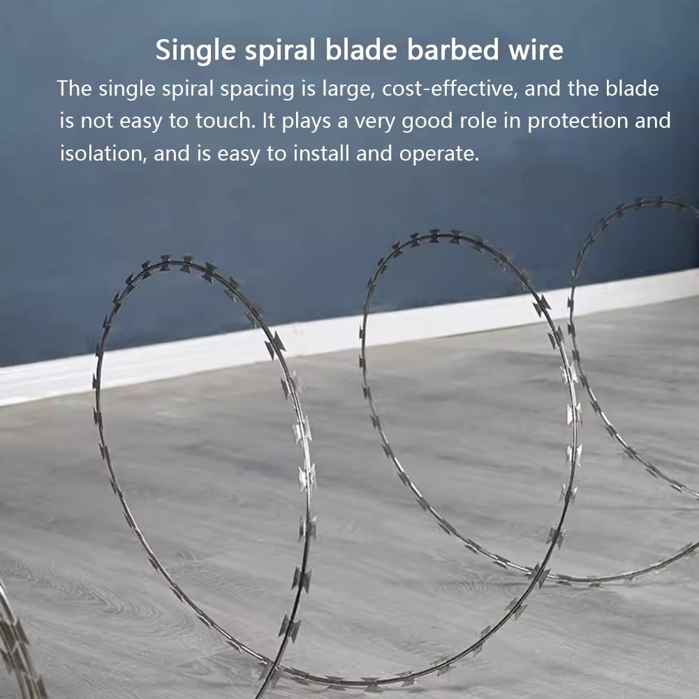 Rotolo di Filo spinato per Recinzione di Sicurezza Esterna, Spirale Estensibile, Facile da Piegare (Colore: Argento - 45 cm/Spirale Singola, Lunghezza: 60 Metri)