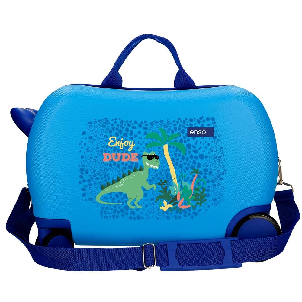 Enso Dino Kinderkoffer, Blau, 45 x 31 x 20 cm, Harter ABS-Kunststoff, 24,6 l, 1,8 kg, 4 Räder, Handgepäck, blau, Kinderkoffer