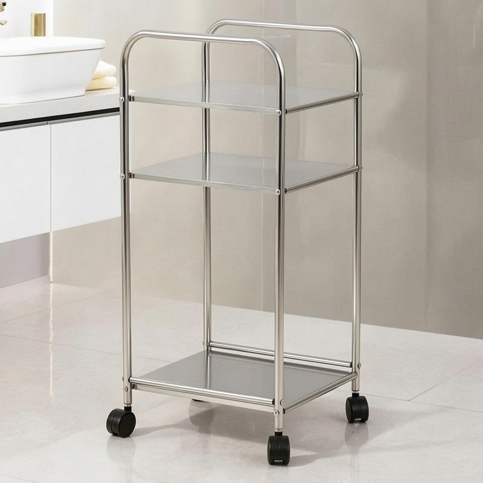 Carro de Almacenamiento Móvil Estantería Organizador Estante Carrito con Estructura de Acero Inoxidable Resistente y Diseño Abierto Ahorrador de, Moderno Simple, Dos Niveles Sin Ruedas