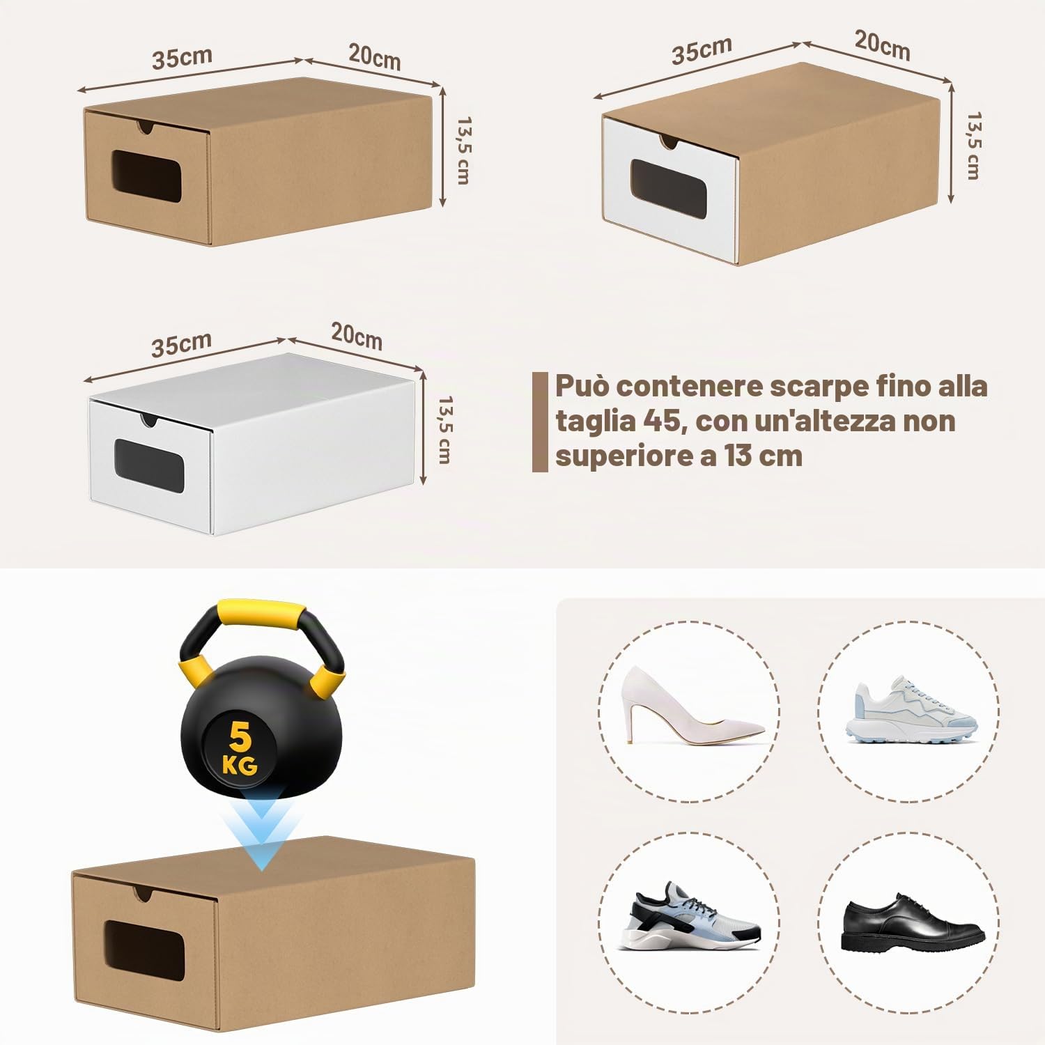 Scatole portaoggetti con finestra di visualizzazione, set da 10, 33 x 30 x 35 cm, Scatole per scarpe impilabili in cartone, Scatola per scarpe Scatola per giocattoli Contenitore per accessori