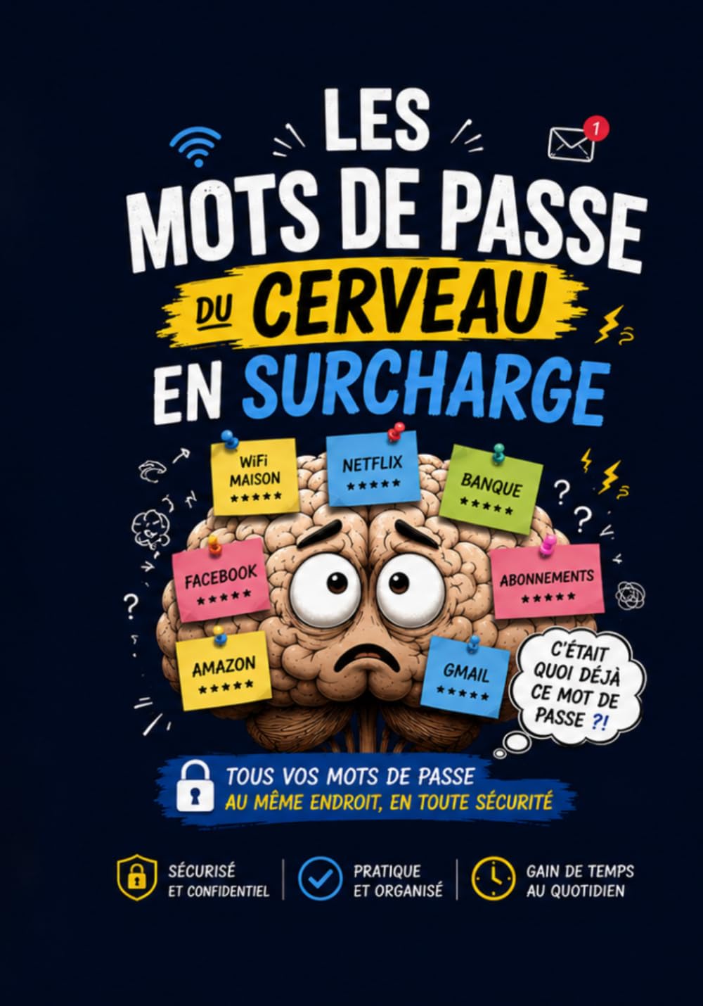 Carnet de mots de passe du cerveau en surcharge: Parce qu'il y a déjà trop de choses à retenir ! Organisez vos identifiants, mots de passe, codes WiFi et informations importantes en un seul endroit