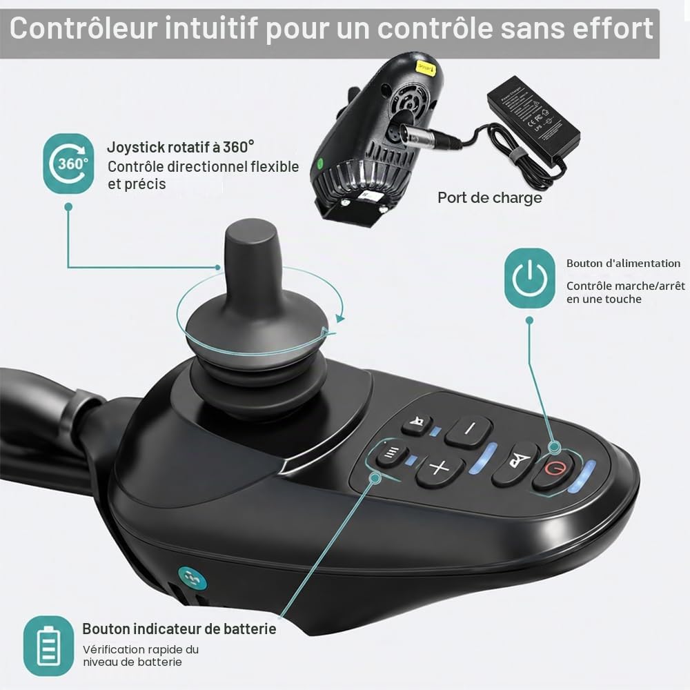 19kg Fauteuil roulant électrique pliable pour adultes, autonomie de 20 km, Fauteuil Roulant Électrique Tout-Terrain Pour Personnes Âgées, Supporte Jusqu’à 150Kg, Noir