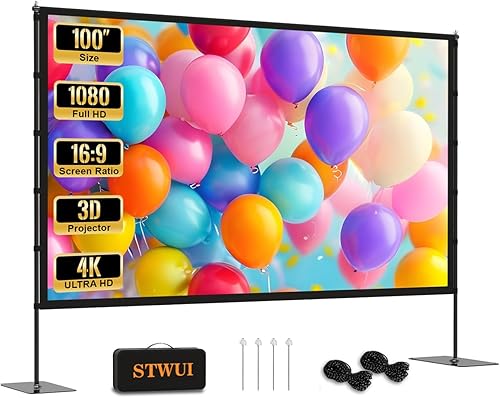 Pantalla de proyector con soporte, pantalla de proyector para exteriores de 100 pulgadas, pantallas de proyector portátiles 169 4K HD Pantalla de