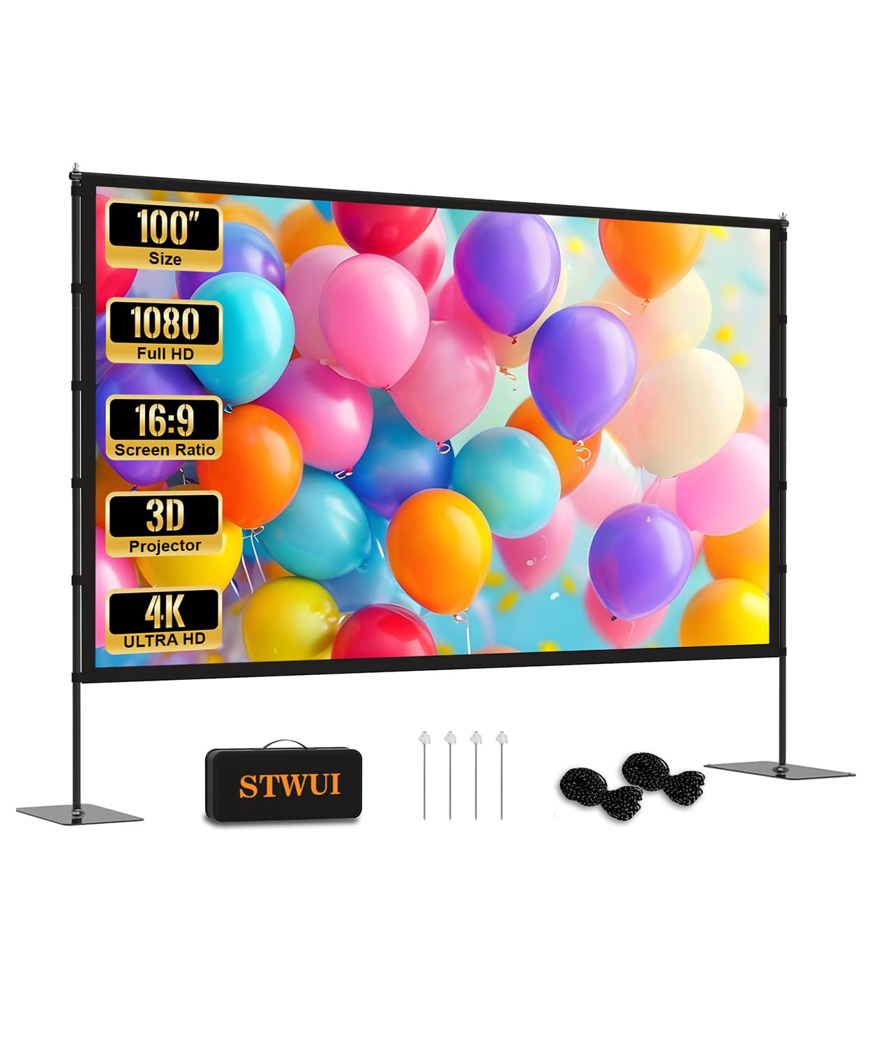 Projector Screen with Stand - 100 Inch Outdoor Projector Screen Portable Projector Screens 16:9 4K HD Outdoor Movie Screen with Carry Bag Can Enioy Home Theater Projection Screen
