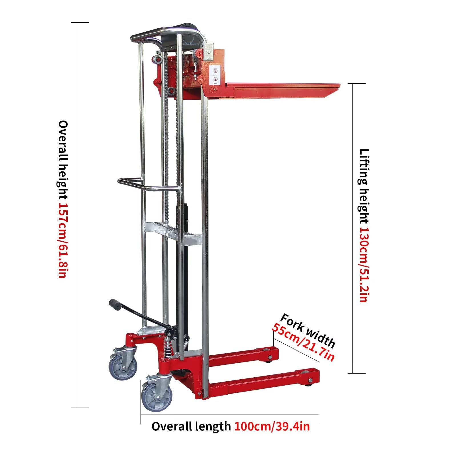 Ręczny hydrauliczny układacz palet, 880Lbs Pojemność, Podnośnik operowany pedałami, Wysokość podnoszenia 51,2 ", Zdejmowana płyta platformowa, Wózek stołowy z ciężkim materiałem