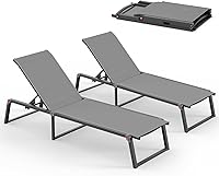 Oasbira Aluminum Foldable Chaise Lounge Chairs Set of 2 - No Assembly, 5-Position Recliner, Stable Outdoor Poolside Loungers, Dark Grey