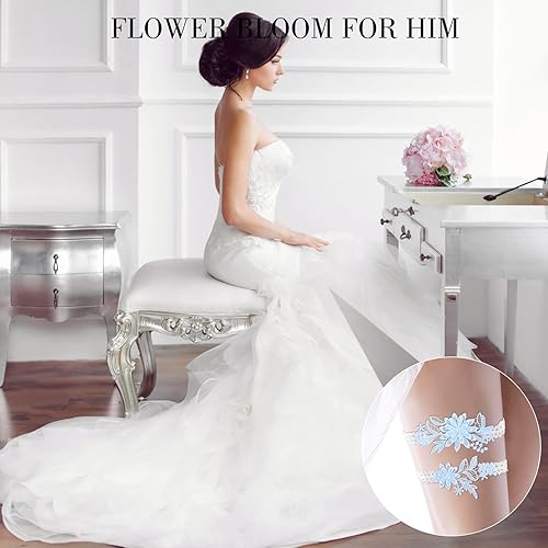 Vista 4 de Ligueras de boda para novia, conjunto de ligas florales de encaje para fiesta, graduación, liguero, accesorios de novia para mujeres y niñas