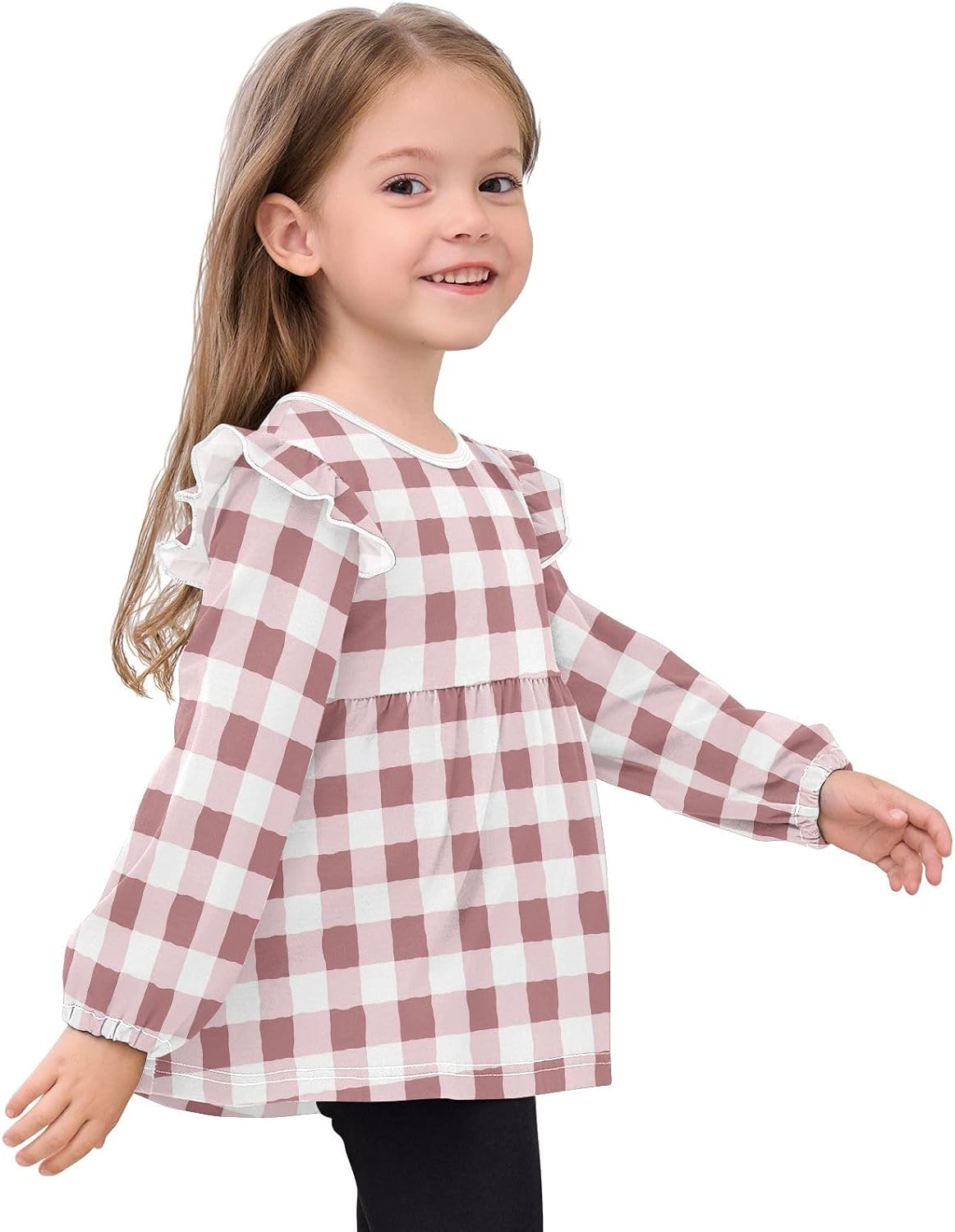 visesunny Toddler Clothes for Girls Pink Graffiti Twisted Pattern Long Sleeve Fall Shirts Cotton Top with Ruffle Collar