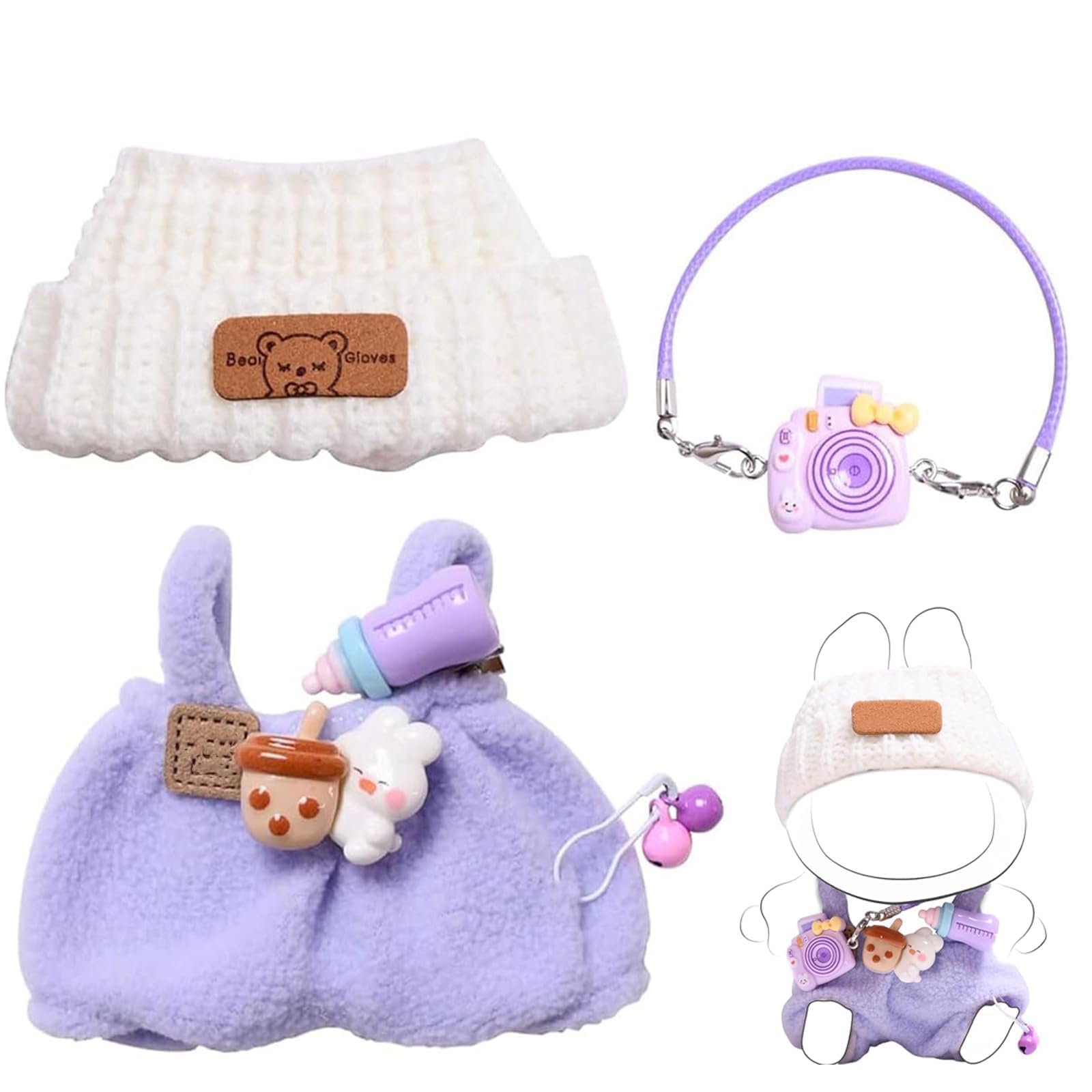 Vestiti di peluche per 17cm bambola, Vestiti per Bambole di Peluche, Costumi per Bambole Stile Adatto per Bambole di 1/2/3 Generazione (Viola)