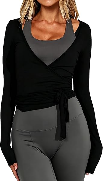 Amiblvowa Womens Long Sleeve Ballet Wrap Top