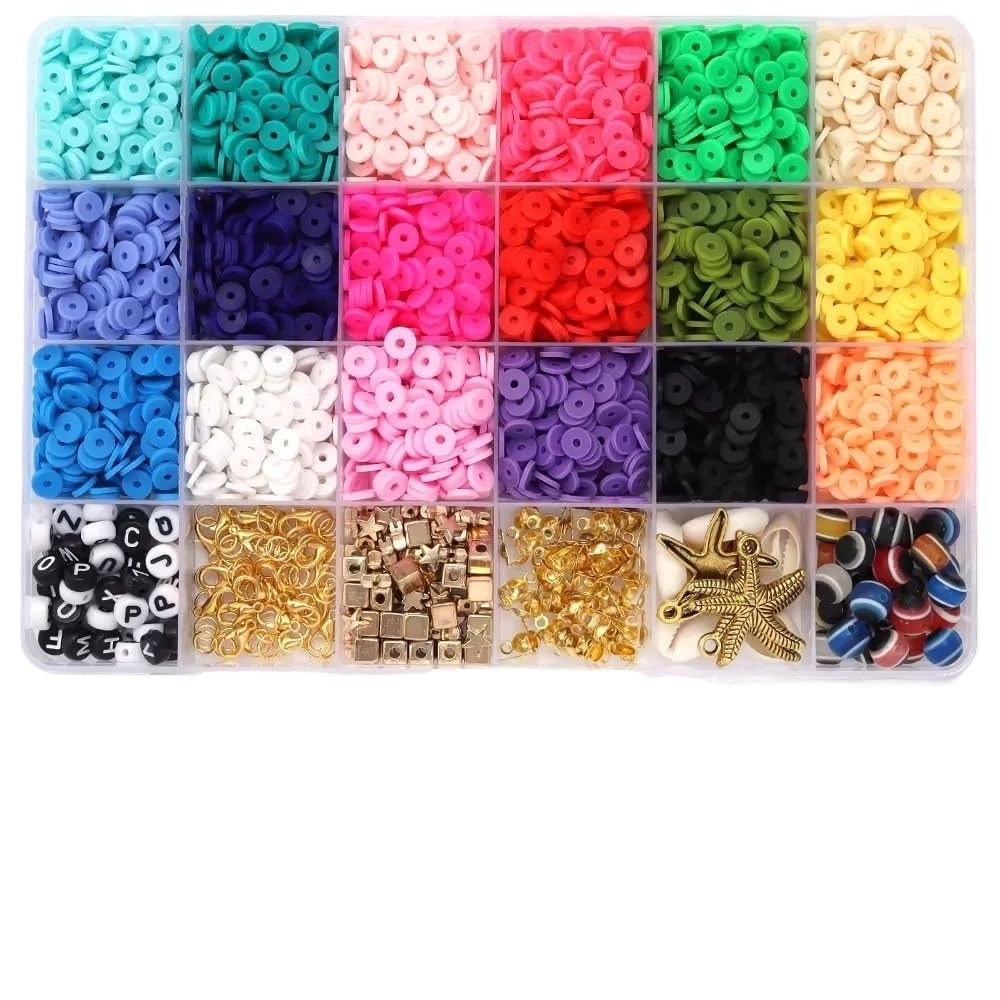 Perles Pour Bracelet Kit de fabrication bracelets en perles d'argile, 3600 pièces, 18 couleurs, rondes plates for la bijoux, ensemble bricolage(Set 5)