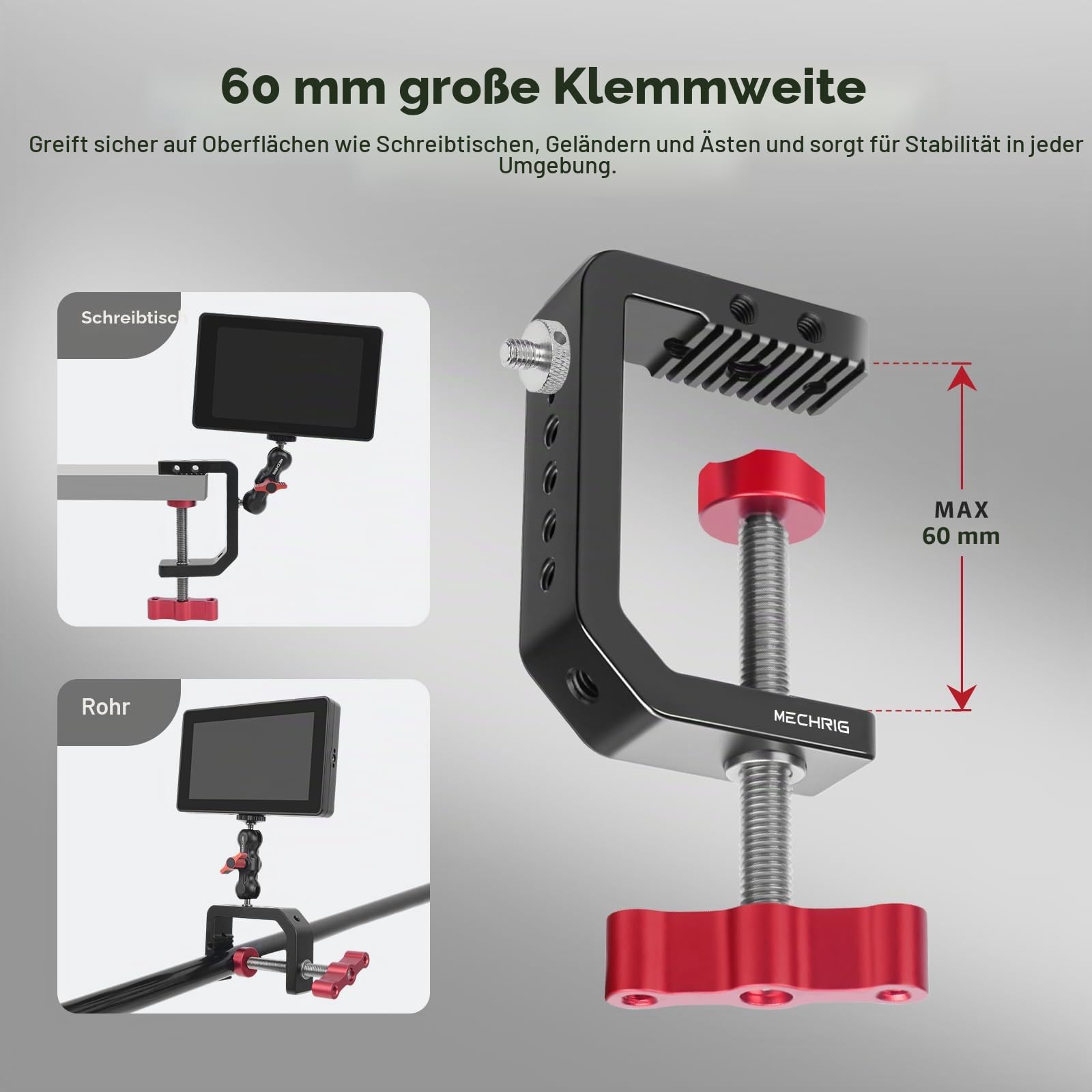 C-Klemme, Tischkamera-Halterung, Aluminium-Tisch-C-Klemme mit 0,6 cm (1/4 Zoll), 3/8 Zoll Gewinde, Desktop-DSLR-Halterung für Fotostudio-Videokamera, Lichtständer, Schreibtisch, Stangen