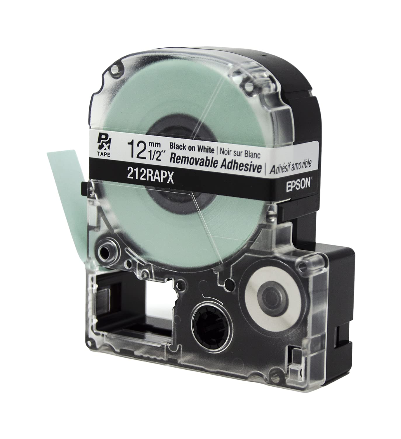 Epson LABELWORKS 212RAPX Genuine PET (Polyester) Tape Cartridge - Black on White Label Maker Tape, Removable Adhesive - 1/2" (12MM) Wide, 30'