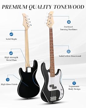 Ktaxon Full Size Electric Guitar 4 String Bass Guitar Kit (Black)