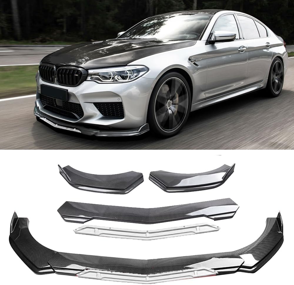 Universal Front Lip for Car,Carbon Fiber Front Bumper Lip, ABS Adjustable Sharp Corner Front Bumper Lip Splitter Protector Replacement for Most Vehicle (Carbon Fiber w/White)