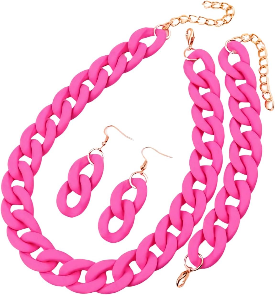 XAM 3PCS/set Acrylic Macaron Chunky Necklace Bracelet and Stud Earring Exaggerate Retro Costume Jewelry for Women