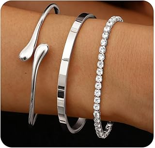 3 Pièces Bracelet Jonc Femme Acier Inoxydable Bracelets Femme Plaqué Or 14 Carats Bracelet Argent Femmes Bijoux pour Femmes