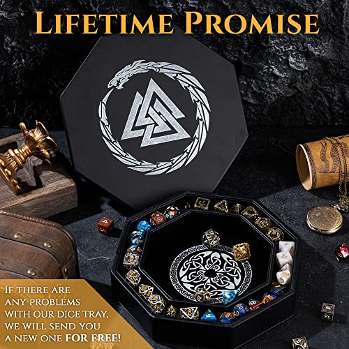 Dnd Dice Tray - Premium 8 Inch Dice Tray Dungeons And Dragons - Beautiful Silver Valknut And Dragon Design - Perfect Rpg Dice Rolling Tray With D&D Dice Box Storage To Protect Dice #TOP4