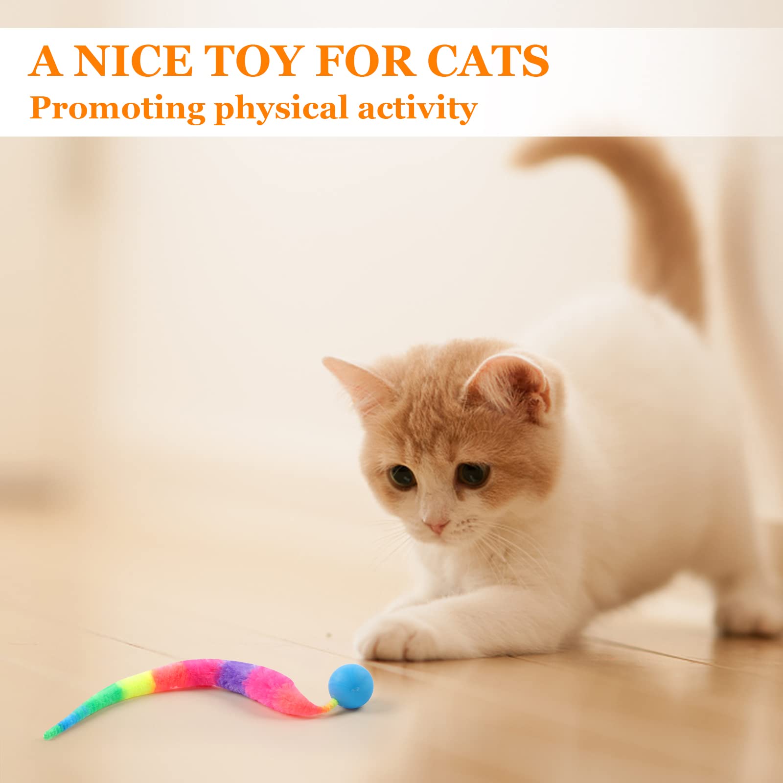 SHENGSEN Mixed Bouncy Ball with Tail Cat Toys-5 Packs,Rainbow Magic Worm with Ball Toy for Cats,Colorful Fuzzy Worm Bouncy Balls Cat Toy - Image 3
