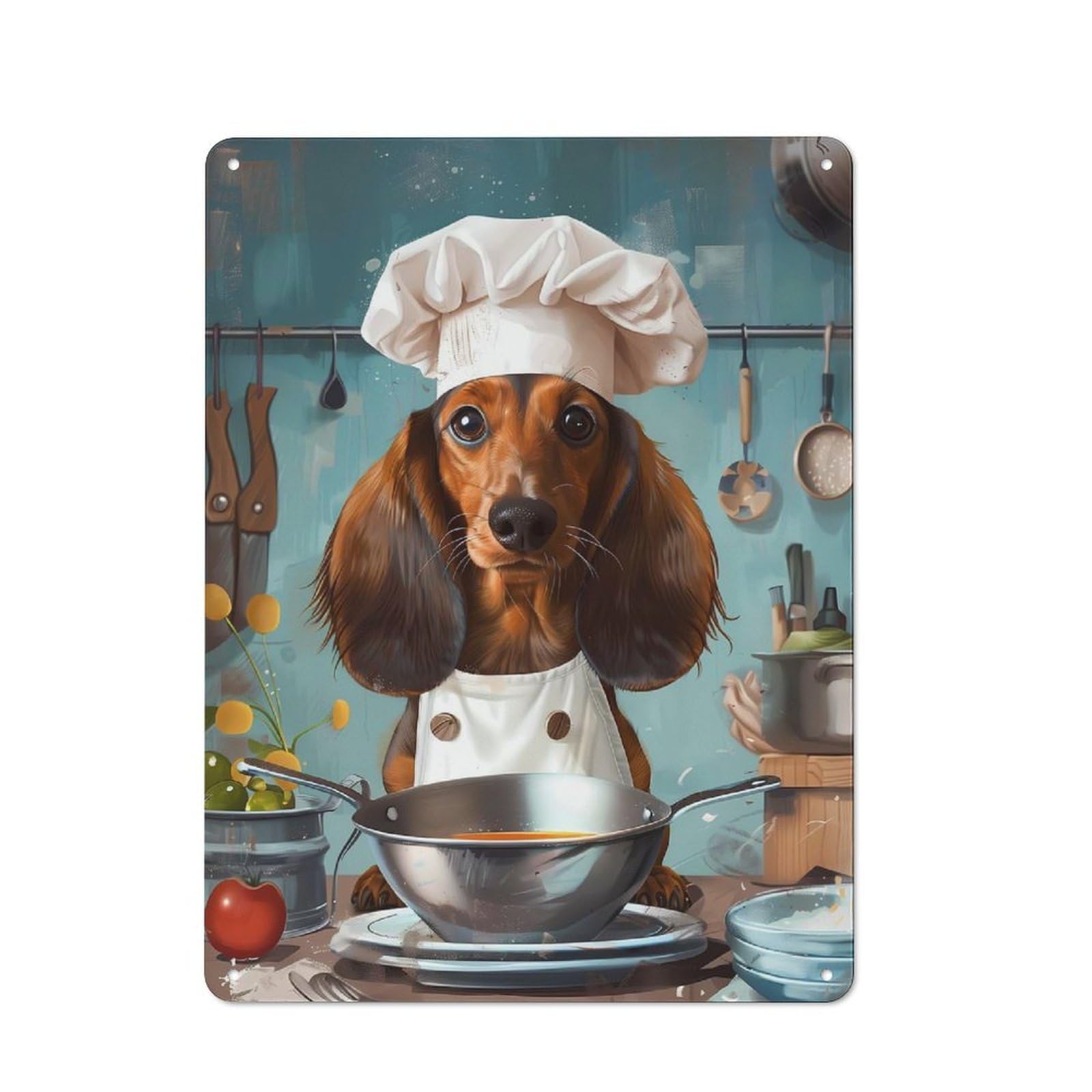 Junmoney Chef Dachshund Industrial Metal Sign 40X30cm, Modern Retro Loft Wall Plaque For Workspace, Cafe, Hallway Or Garage