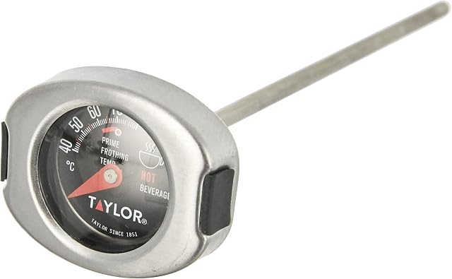 Taylor Pro Milk Frothing Thermometer, Barista Milk for Coffee and Tea, Stainless Steel, Silver & Black