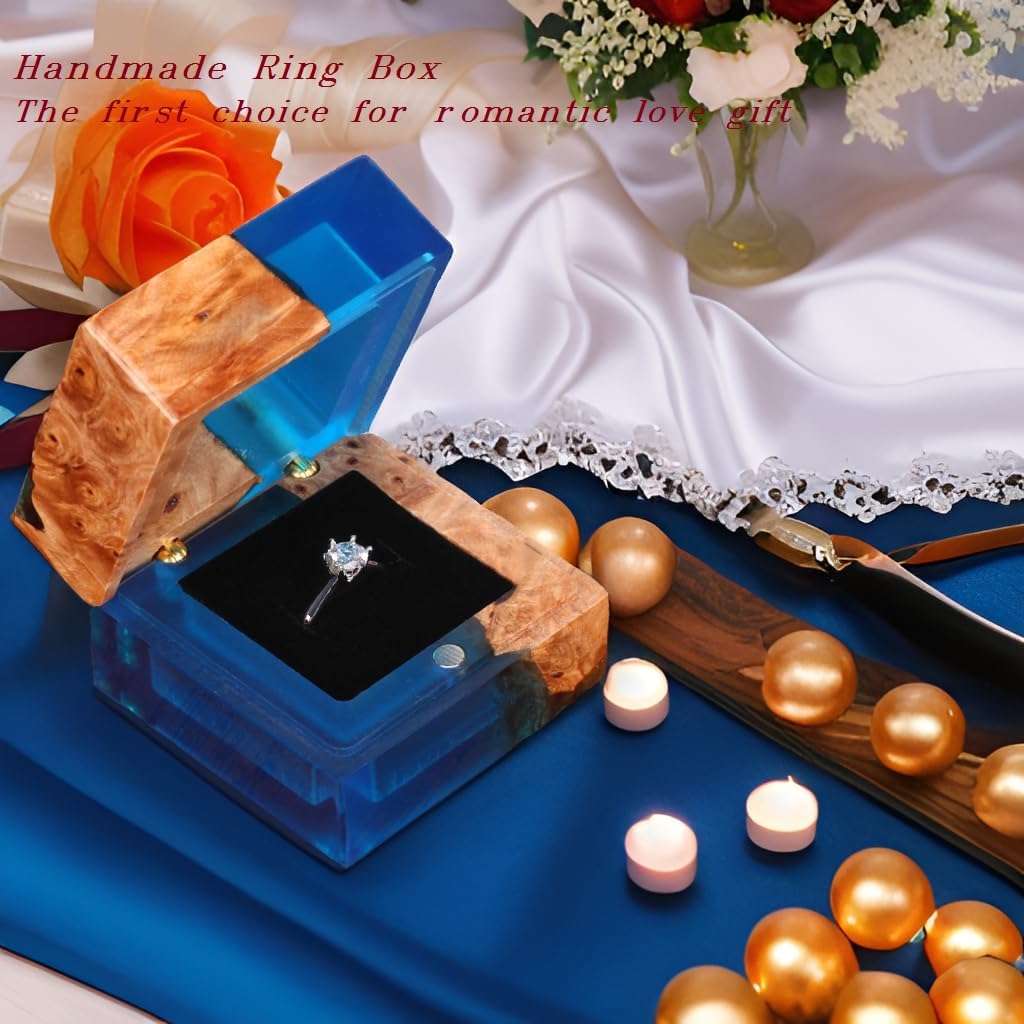 Wedding Ring Box, Handmade Wooden Ring Bearer Box for Proposal, Elegant Vintage Ring Holder Box, Engagement Ring Box with Single Slot, Suitable for Proposal, Wedding, Jewelry Storage