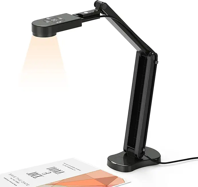 4K USB Document Camera for Teacher, 8MP Webcam &amp; Visualiser for A3 Size with Dual Microphones, 3-Level LED Light, Image Invert, Foldable for Live Demo, Work with Windows, macOS and Chrome OS