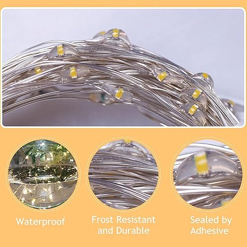 Miniatura 3 de Twinkle Star Guirnalda de luces de Navidad que funcionan con pilas, 100 luces LED impermeables de alambre plateado, control remoto y 8 modos, para