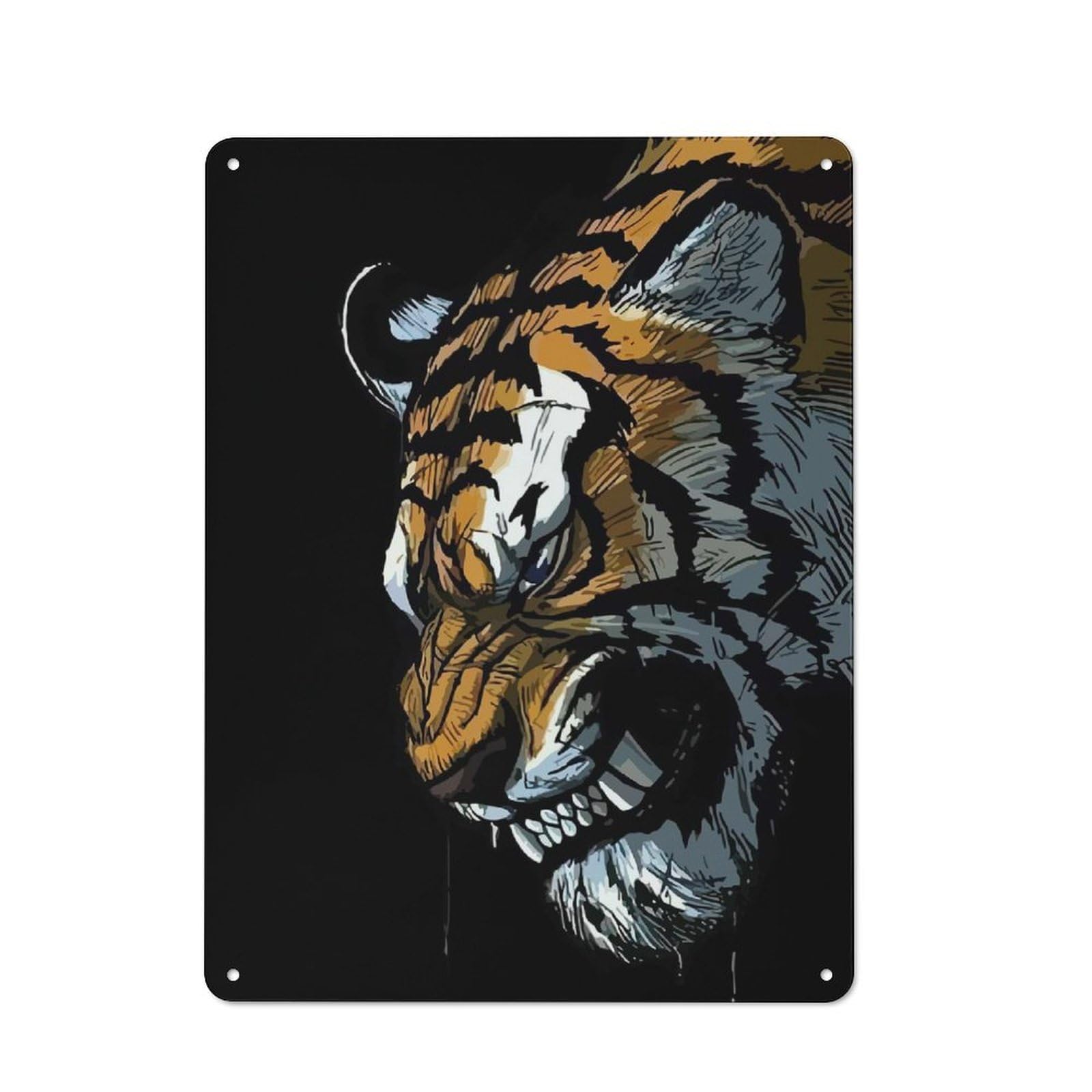 Junmoney Tiger Retro Tin Wall Plaque 40X30cm For Garage Or Workshop, A Metal Wall Feature For Garages And Tool Rooms