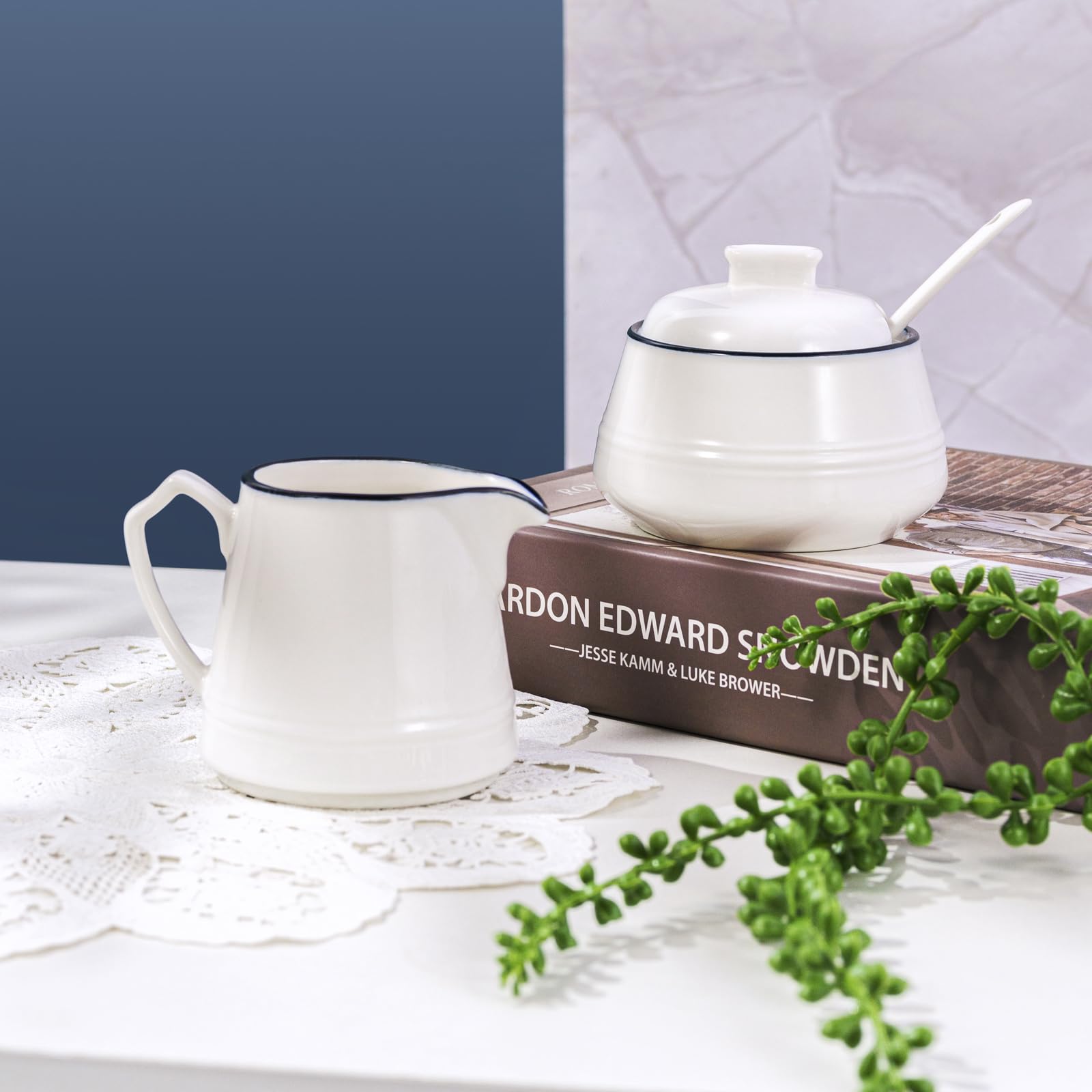 Juego de café 3 en 1 de porcelana para leche y azúcar, de cerámica de diseño elegante, para uso diario, incluye jarra de nata y azucarero, apto para microondas y lavavajillas