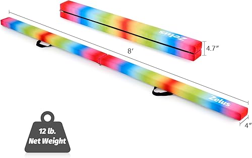 Miniatura 6 de ZELUS Haz de equilibrio de gimnasia plegable de 8 pies, haz de equilibrio de suelo con asas de transporte, base antideslizante para niños,