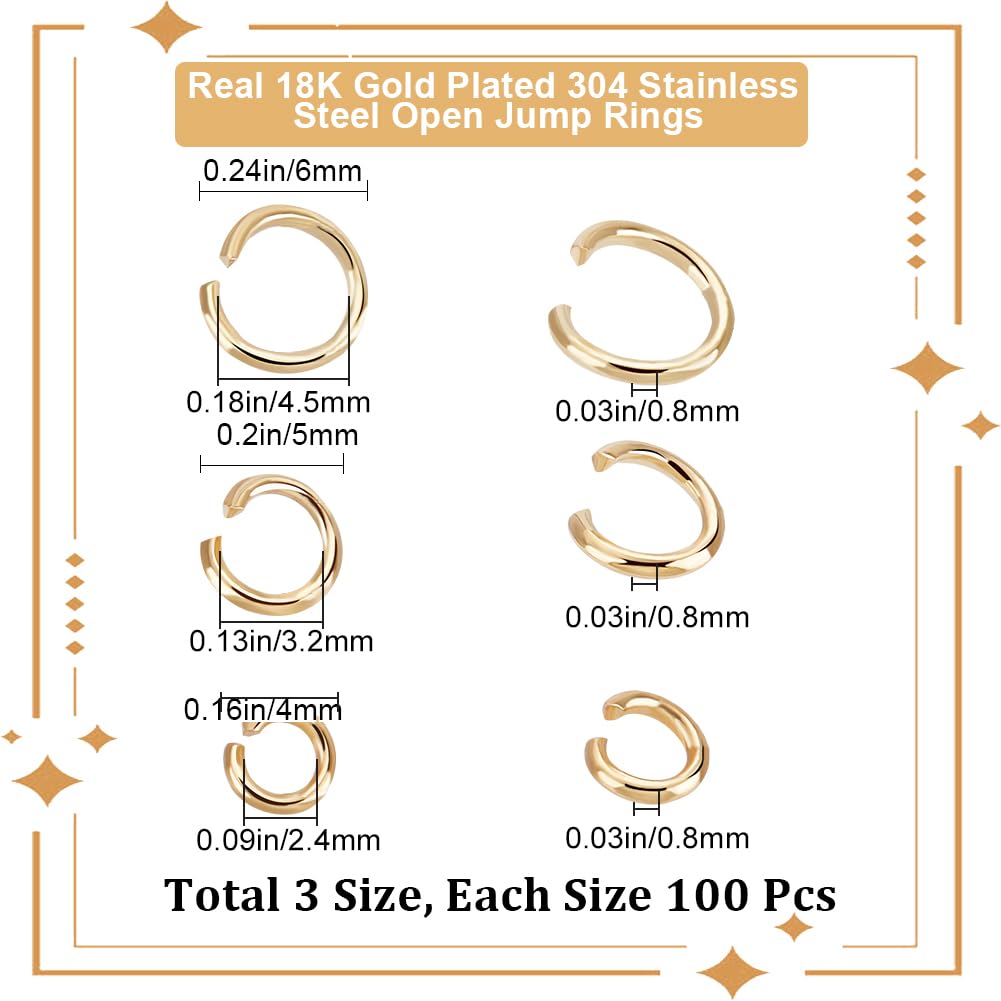 Beebeecraft 300 Anneaux Ouverts Plaqué Or 18K 3 Tailles - Maillons Connecteurs Bijoux