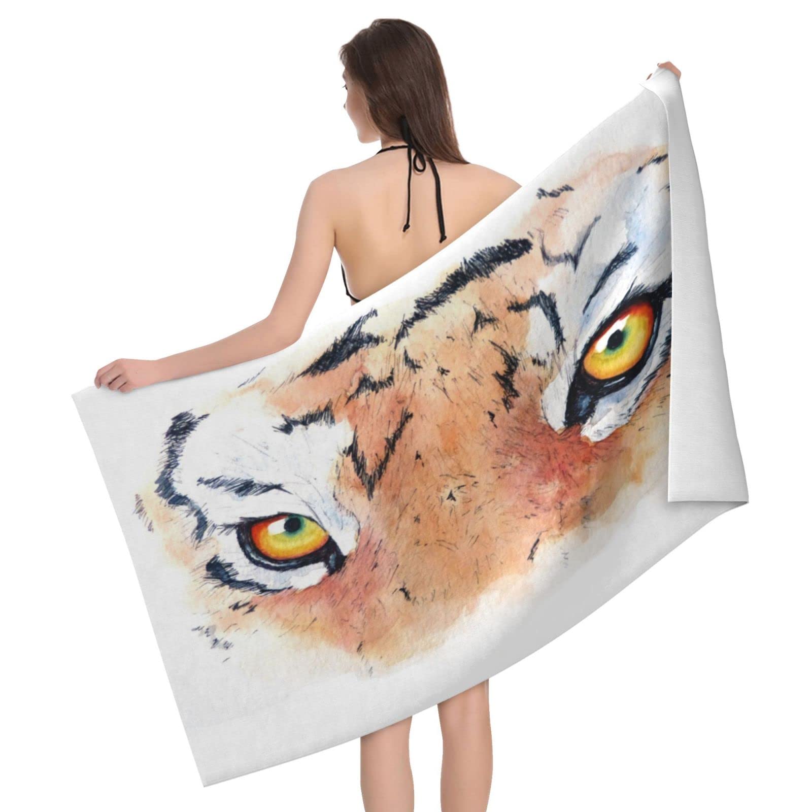 Lawenp Tigre Beach Towel, Lightweight Sand Free Quick Dry Microfiber Absorbent Bath Towel for Kids, Adults, Swimming, Bath, Yoga, Pool, Travel, Camping 32"X52"