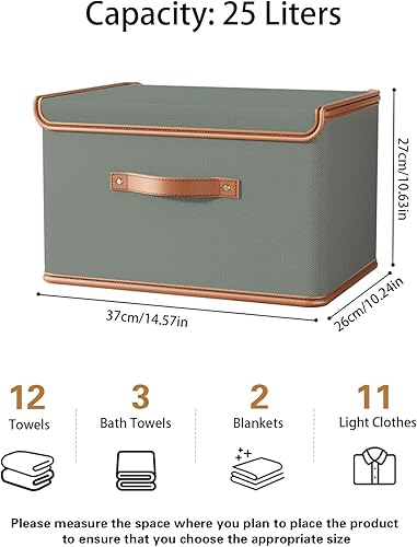 Miniatura 2 de Tuza Paquete de 2 contenedores de almacenamiento con tapas, contenedor organizador plegable de armario, caja organizadora de tela con asas, cajas de