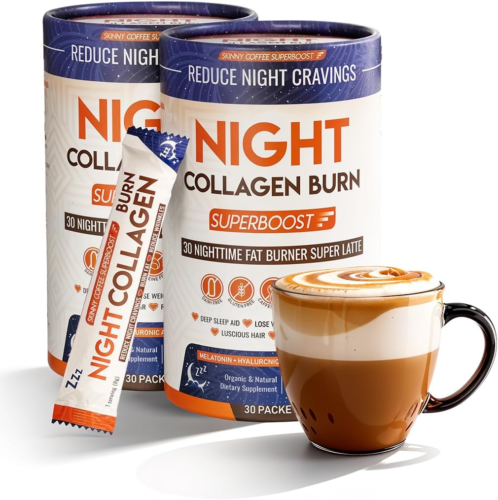 Night Collagen Burn - Weight Loss & Belly Fat Burner & Sleep Aid for Women & Men | Sleep Support for Bloating & Metabolism, Appetite Suppressant | Supports Skin, Hair, Nails & Joints | 60 Servings