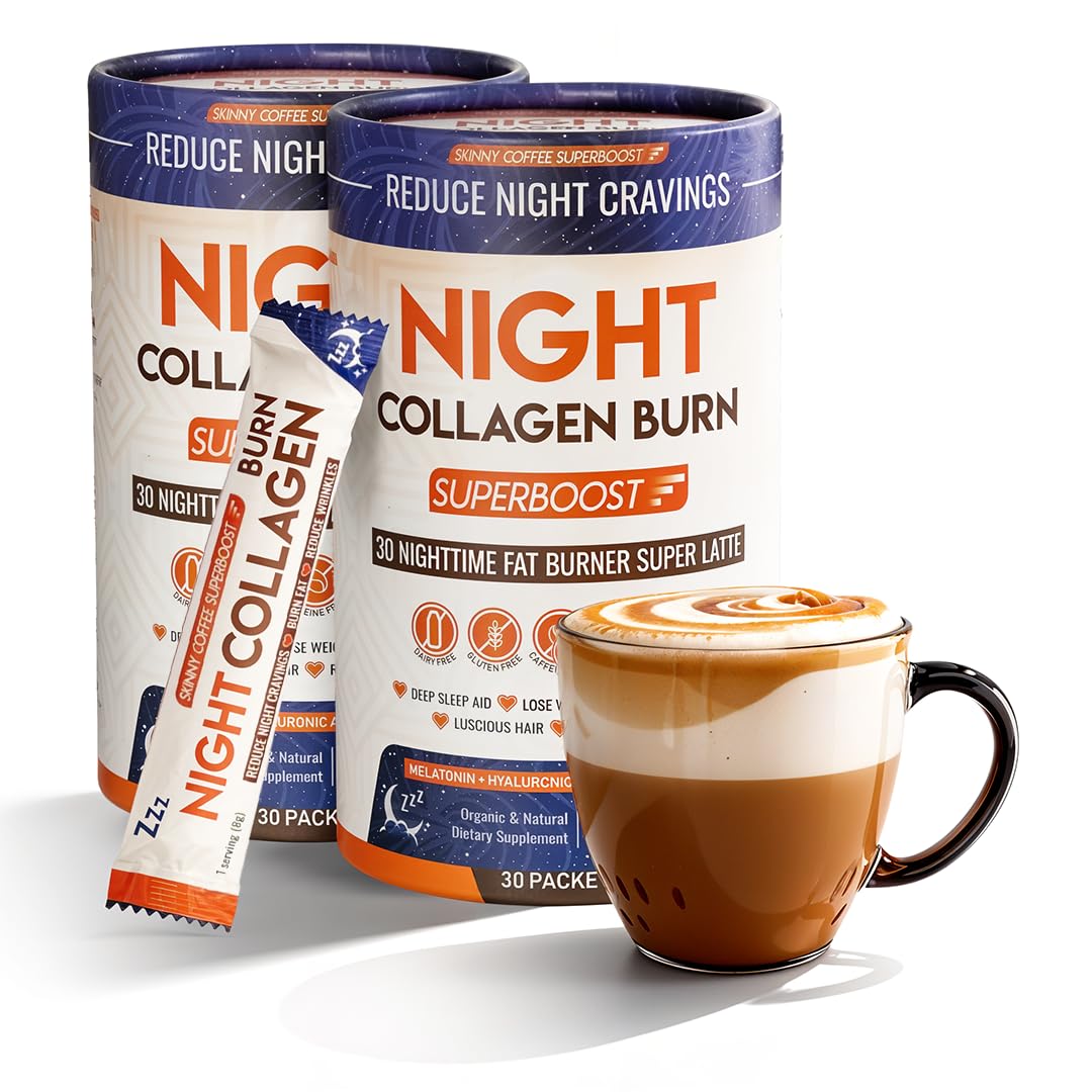 Night Collagen Burn - Weight Loss & Belly Fat Burner & Sleep Aid for Women & Men | Sleep Support for Bloating & Metabolism, Appetite Suppressant | Supports Skin, Hair, Nails & Joints | 60 Servings