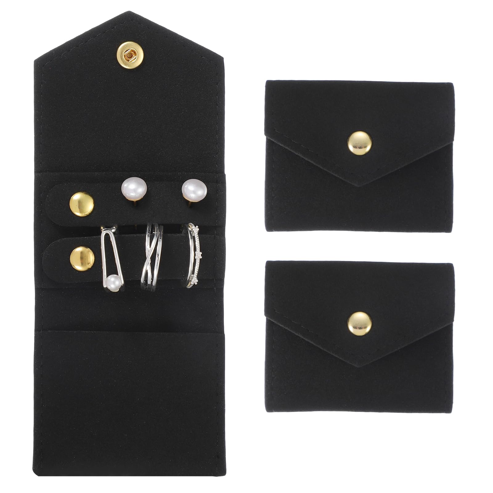 Muiltvoe 2 Pcs Mini Travel Jewelry Case Rolls, Microfiber Organizer Pouch Foldable Jewelry Roll Case Organizer with Buckle for Rings, Bracelets, Earrings, Necklace, White