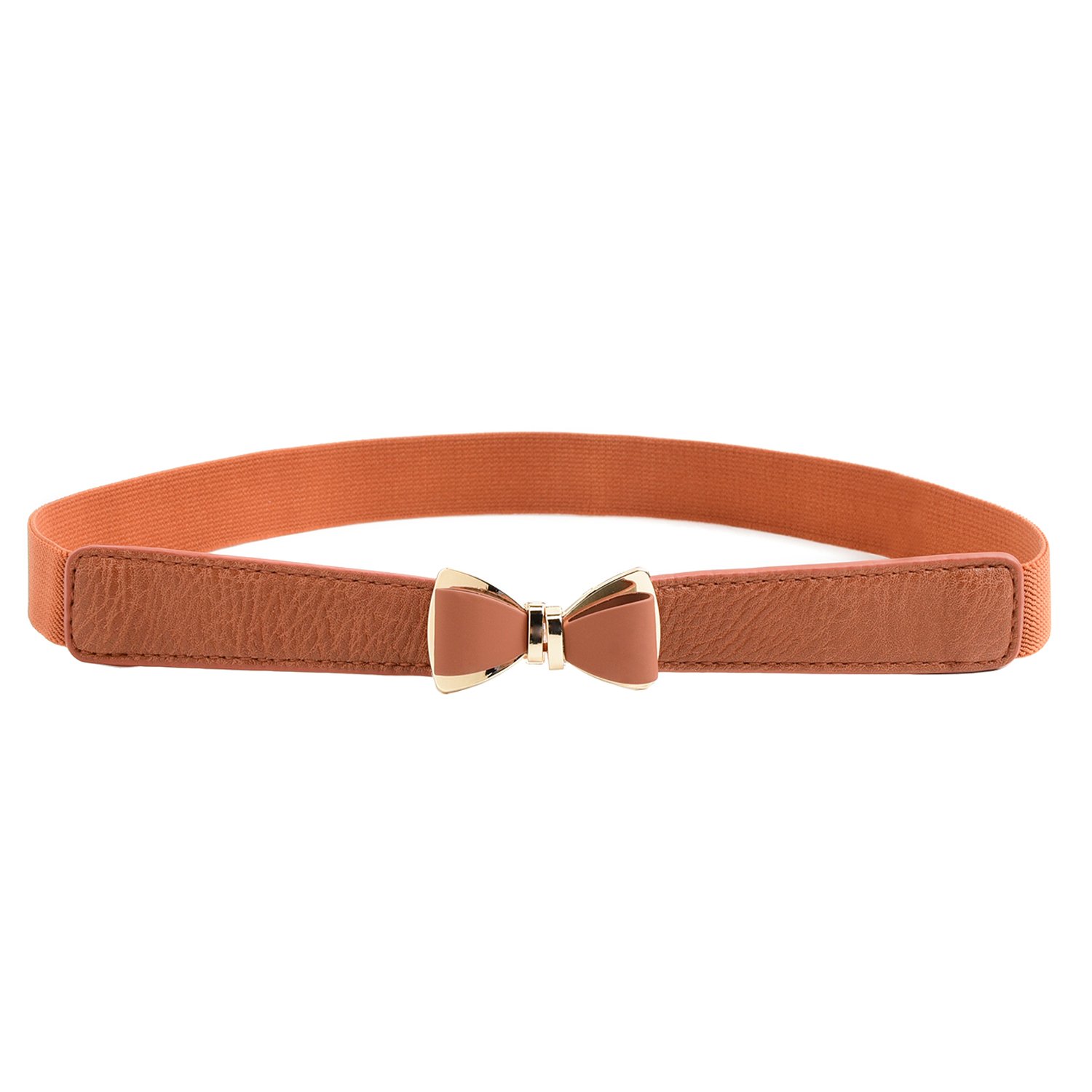Syuer Womens 1" Width Bow Skinny Elastic Waist Belt Stretchy Belt Thin Belt (S-M (26"-32"), Brown)