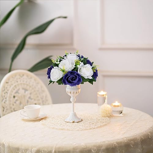 Miniatura 125 de BLOSMON Centros de mesa de flores para mesas de boda: 10 piezas de rosas artificiales rojas carmesí decoración de bolas - 9.5 pulgadas de seda falsa
